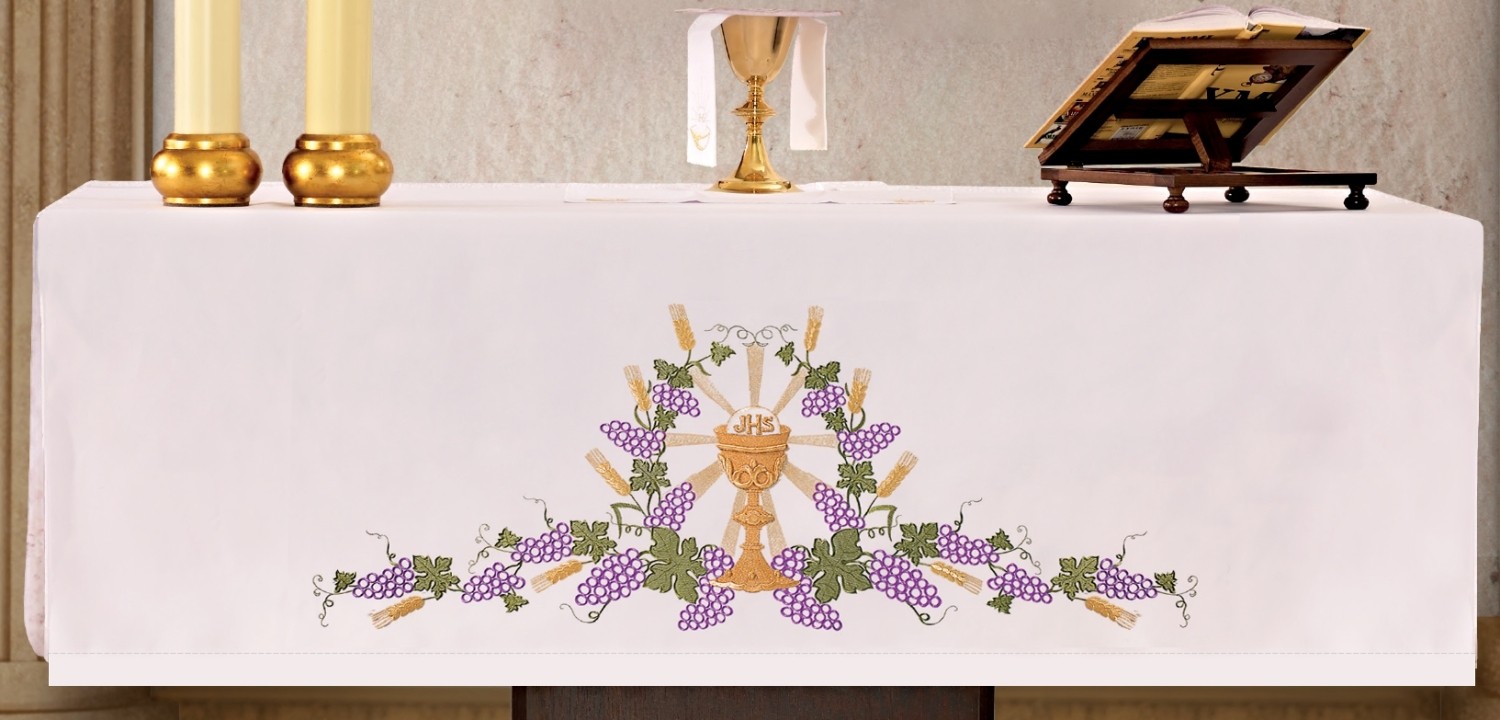 Tovaglia Da Altare 100% Cotone 250 X 150 Con Spighe E Croci Dorate - 7