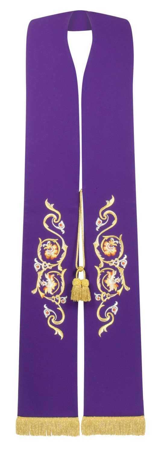 Stola Viola ricamo oro volute barocche e fiori